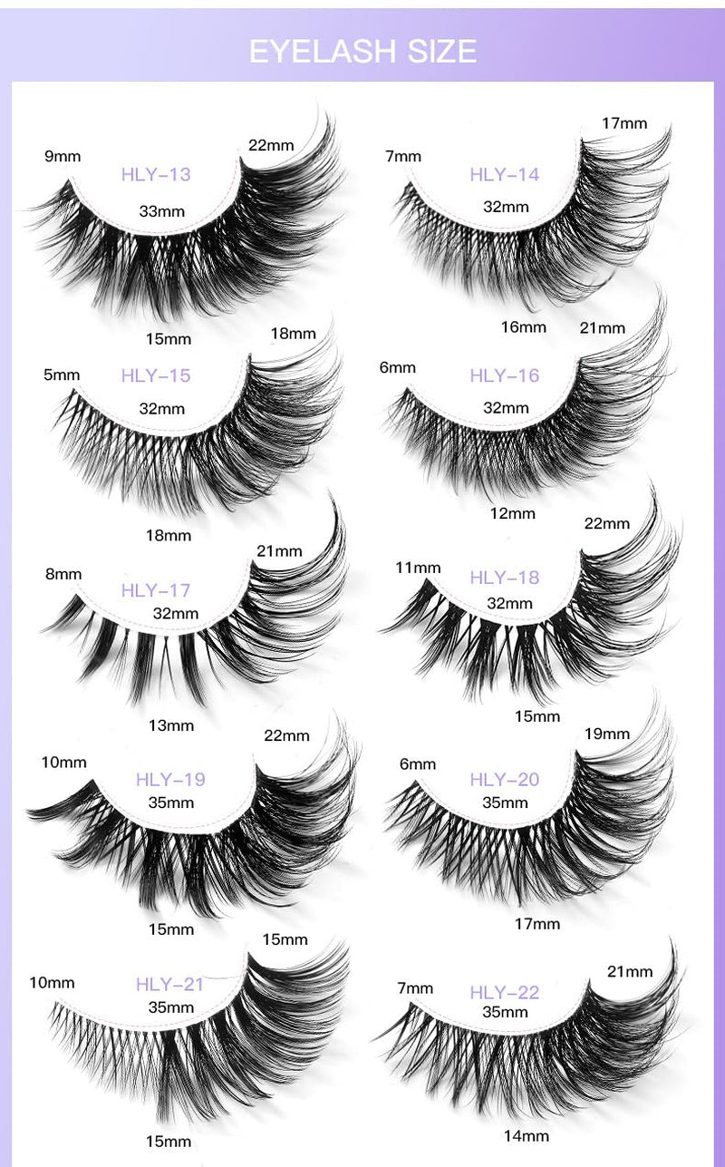 Eyelashes Mink Lashes Natural Look Wispy Cat Eye Lashes Fluffy Pack Handmade 3D Strip Short Volume Fake Eyelashes 7 Pairs Fox Eye (01)