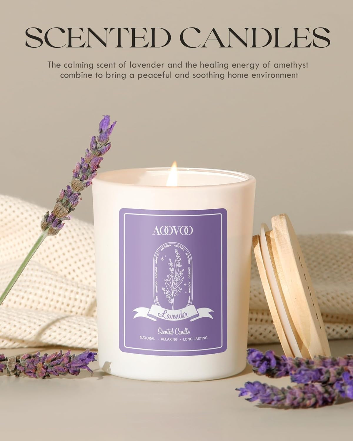 Lavender Scented Candles for Women - Aromatherapy Candle with Crystals Inside, 7Oz Soy Candles for Home Scented, Birthday Gifts Candle for Women Mom