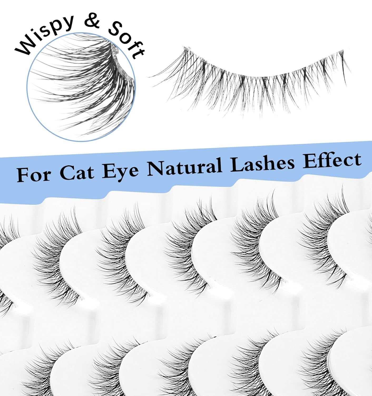 Fox Eye Lashes, Fluffy Fox Eye Lashes, Natural Look Mink Cat Eye Lashes Short Wispy Lash Strips, 10 Pairs Pack Volume Strip Fake Eyelash Extension Look