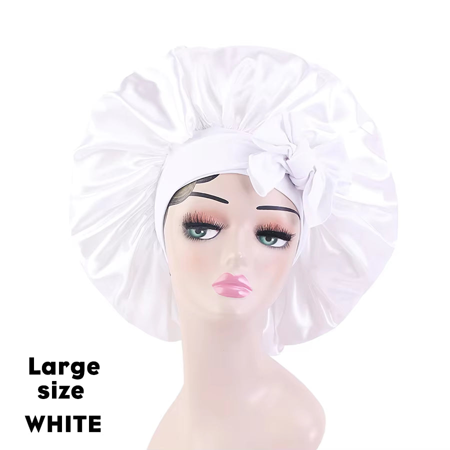 New Large Satin Bonnet Silk Night Sleeping Cap Long Satin Bonnet with Head Tie Band Bonet Edge Wrap for Women Curly Braid Hair