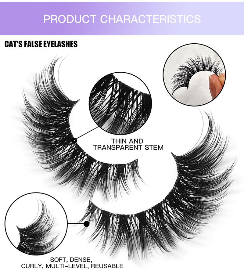 Eyelashes Mink Lashes Natural Look Wispy Cat Eye Lashes Fluffy Pack Handmade 3D Strip Short Volume Fake Eyelashes 7 Pairs Fox Eye (01)