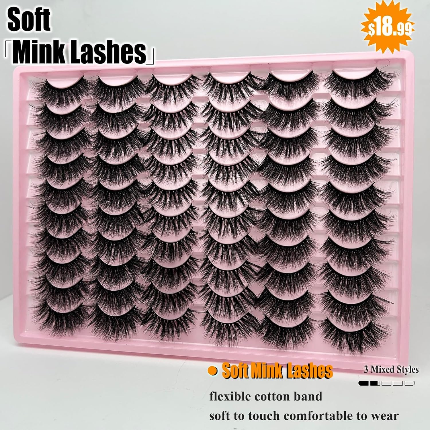 Mink Lashes Pack Fluffy Wispy Strip Lashes Natural Look 3D Cat Eye Eyelashes Book 18Mm Long Volume C Curl Faux Mink Lash Strips Multipack (3 Styles)