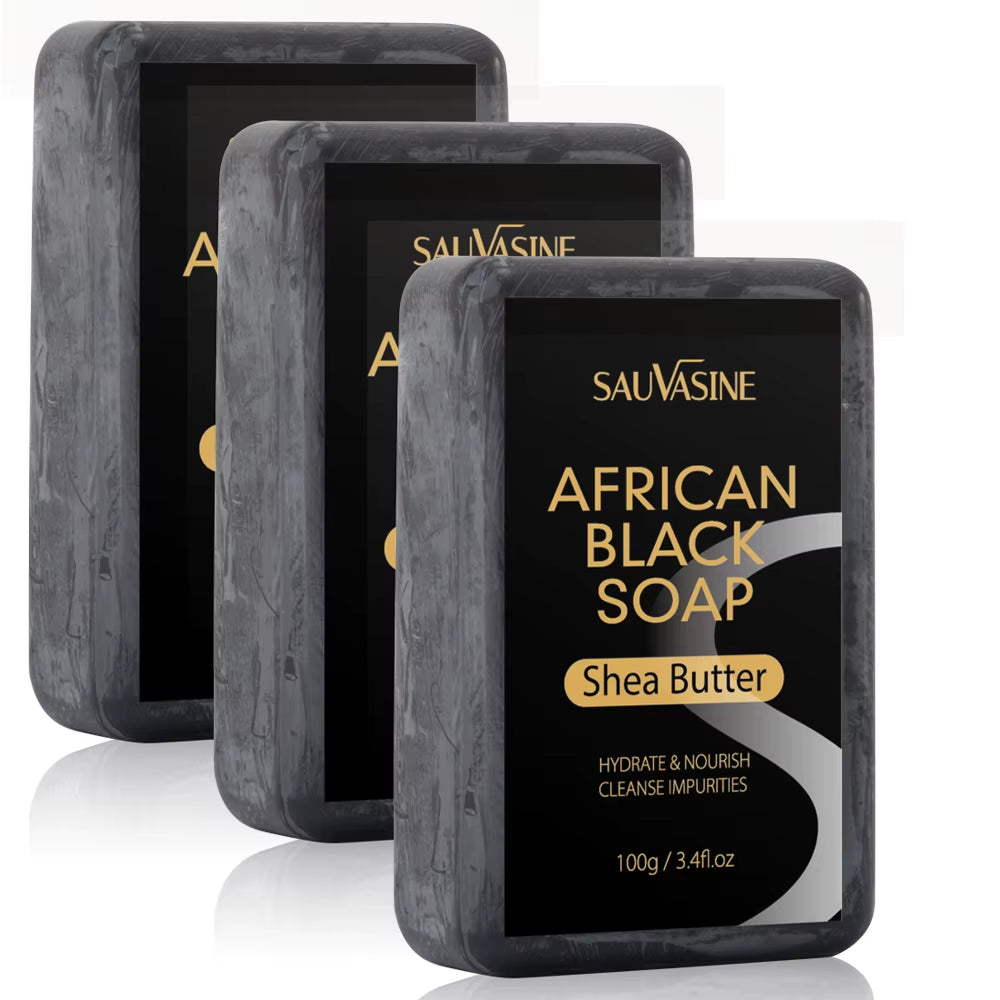 100G AFRICAN BLACK SOAP Shea Butter Bar Moisturizing Acne Treatment Cleanser for Clear Skin Care Deep Cleaning Glowing