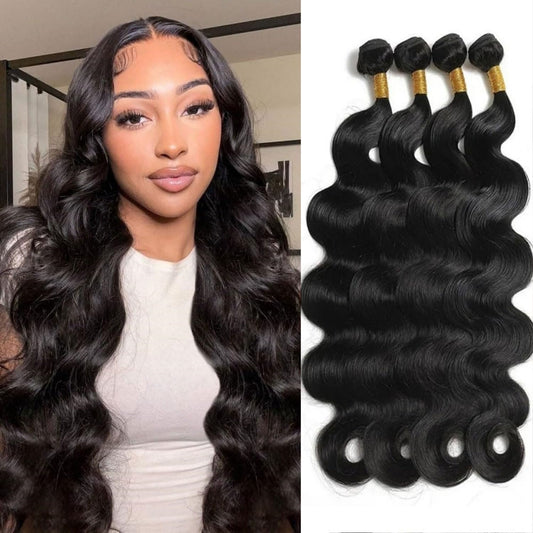 12A Bundles Human Hair Body Wave 24 24 26 26 Inch Human Hair Bundles 100% Unprocessed Brazilian Virgin Hair Body Wave Bundles Human Hair 4 Bundles Human Hair Extensions Real Human Hair Natural Black