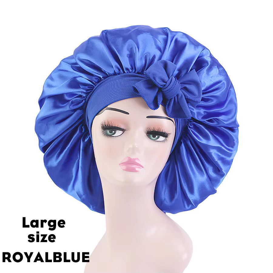 New Large Satin Bonnet Silk Night Sleeping Cap Long Satin Bonnet with Head Tie Band Bonet Edge Wrap for Women Curly Braid Hair