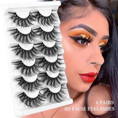 Mink Lashes Wispy False Eyelashes Cat Eye Lashes Natural Look Fluffy 8D Volume Strip Fake Eyelashes 6 Pairs Pack, Long-Lasting, Ultra-Light, CC Curl Lash Extension Effect (CD22)