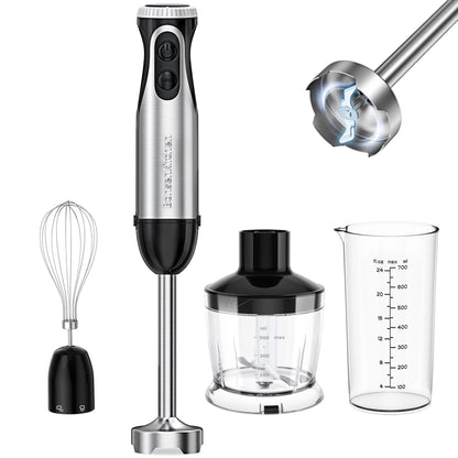 Immersion Blender Handheld, Stainless Steel Hand Stick Blender, 20-Speed Hand Blender, Free Warranty