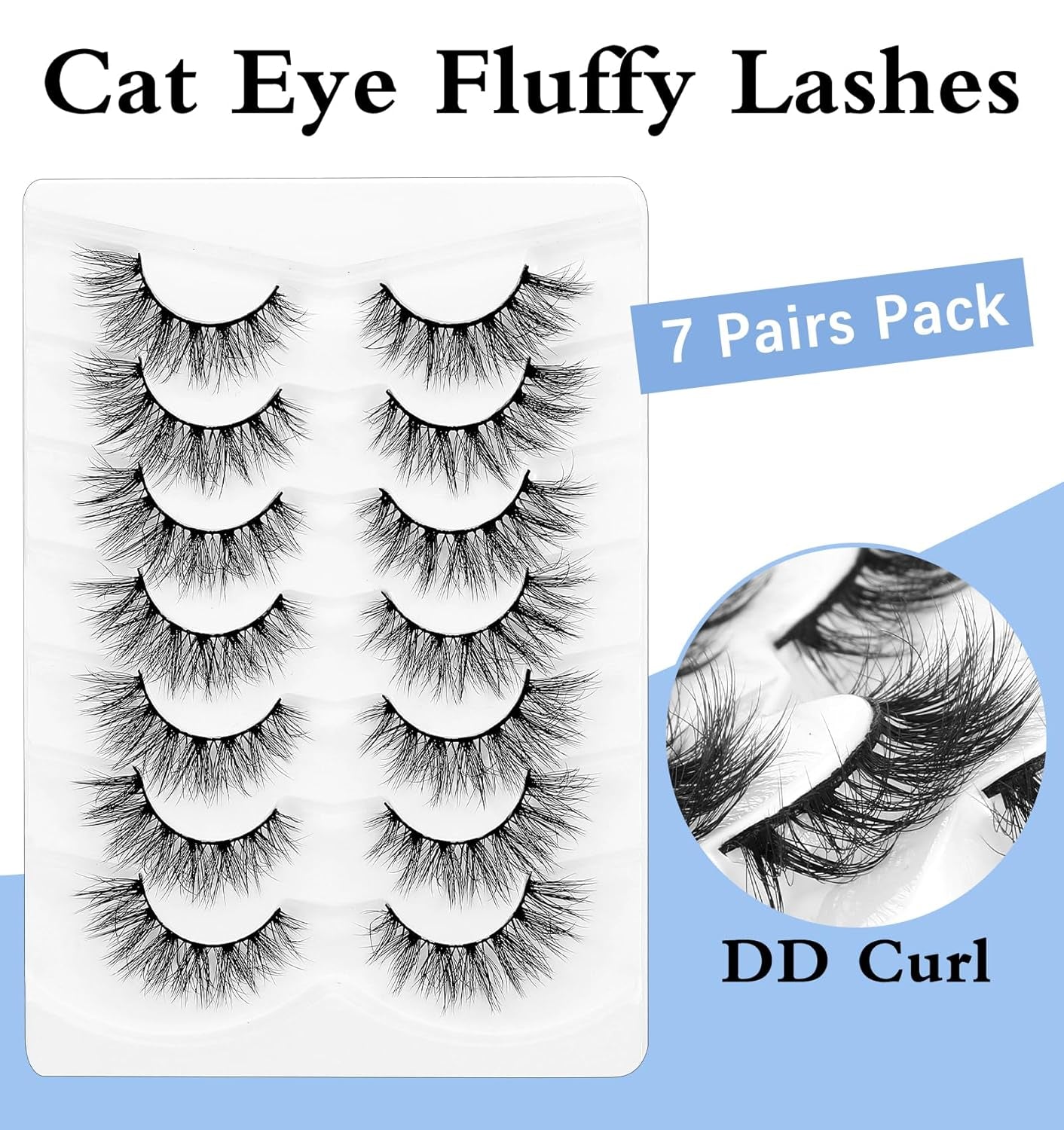 Fox Eye Lashes, Dramatic Lashes, Wispy Fluffy False Mink Lashes, Dramatic Cat Eye 18Mm Natural Look Fake Eyelashes, 7 Pairs Pack