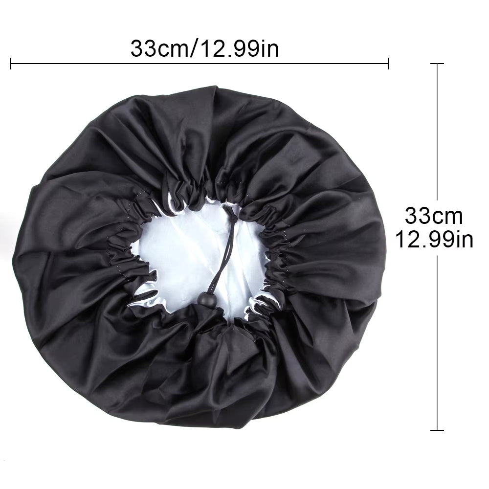 Sleeping Satin Hair Cap Curls Reversible Night Hat Double Layer Silky Bonnet Adjusting Button Bonet Women Hair Heating Cap Tool