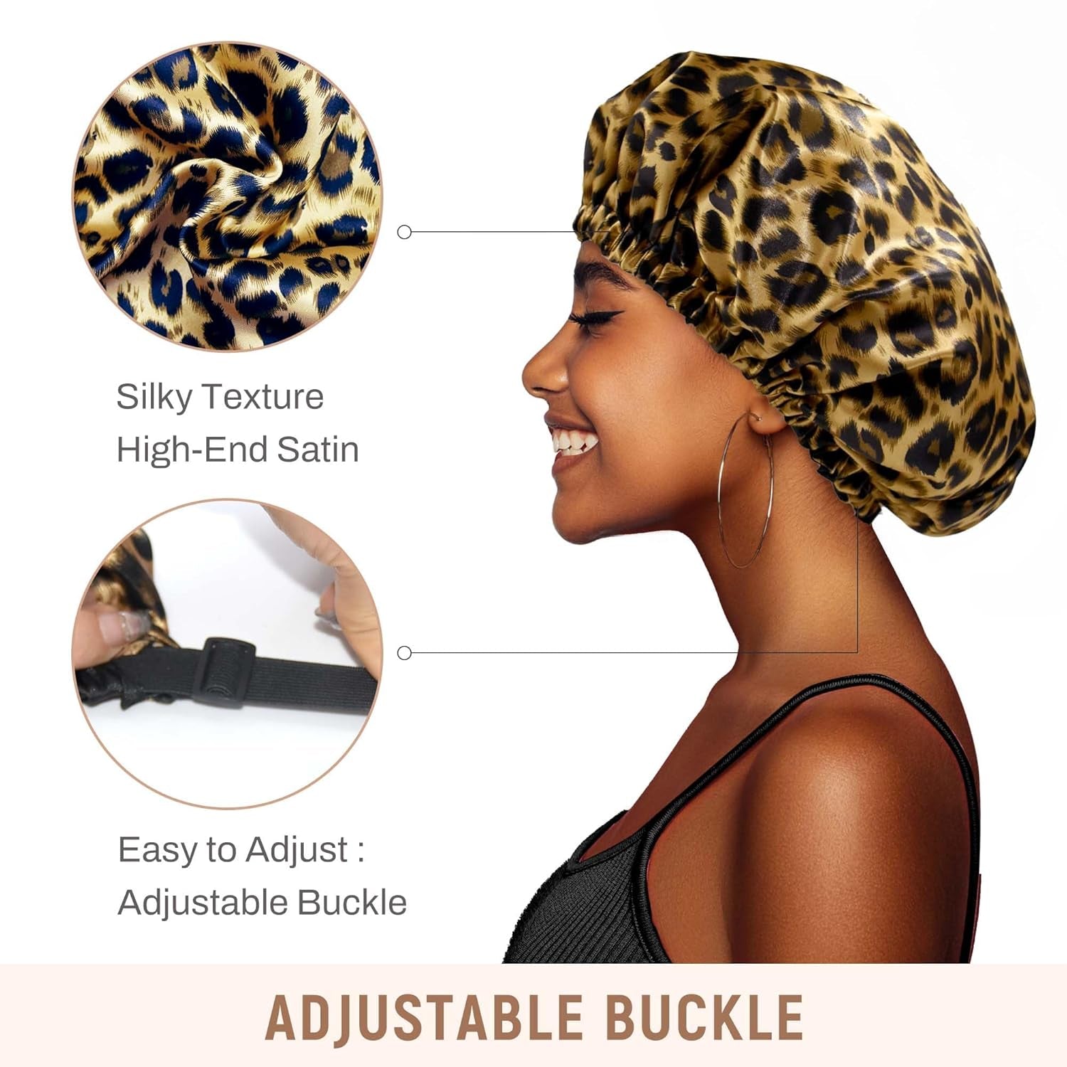 Silk Bonnet for Sleeping Women Satin Bonnet Hair Bonnet for Curly Hair Night Sleep Cap (Leopard)