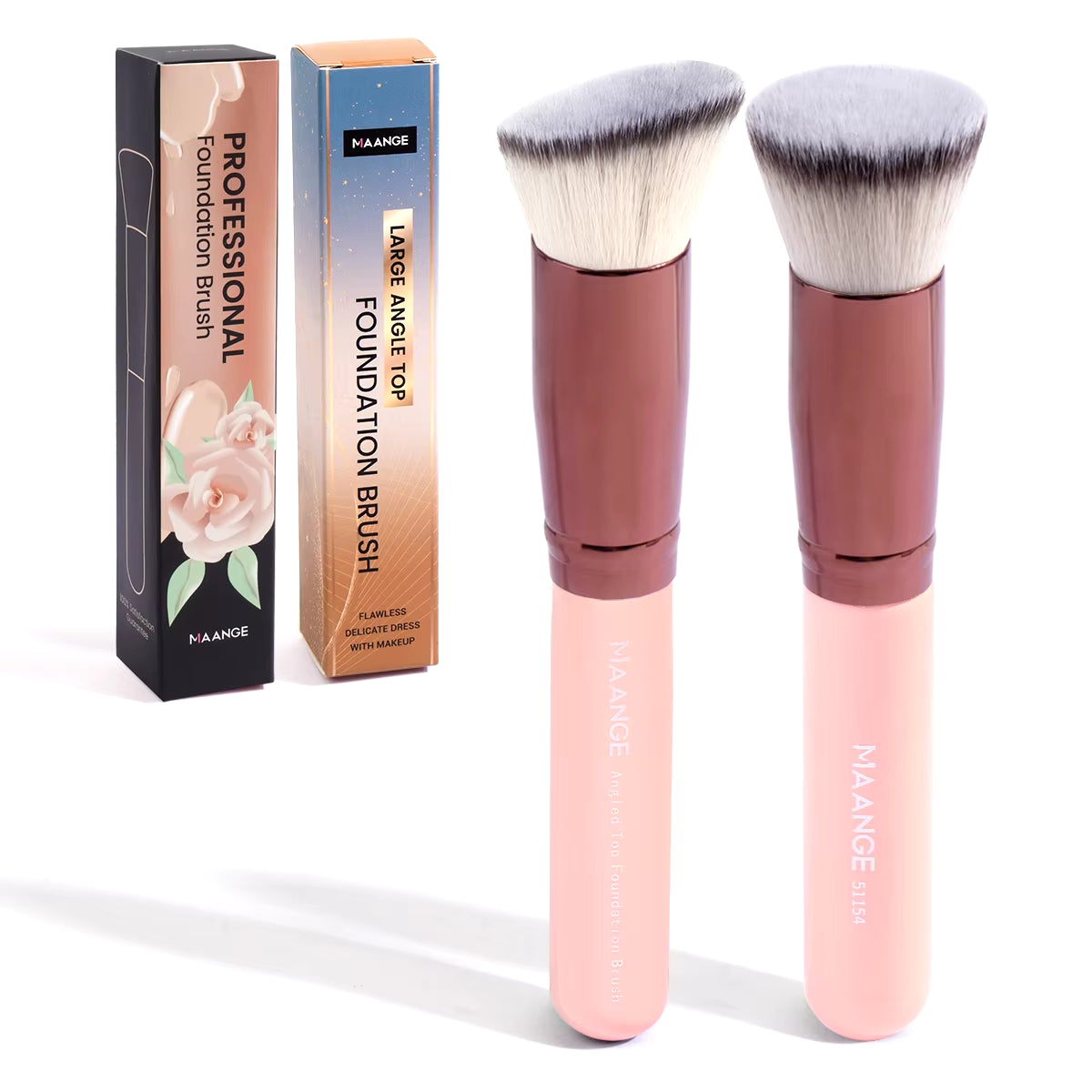 2PCS Foundation Makeup Brush Set Flat Angled Kabuki Powder Blush Brush for Liquid Soft Bristles Cosmetic Makeup Tools