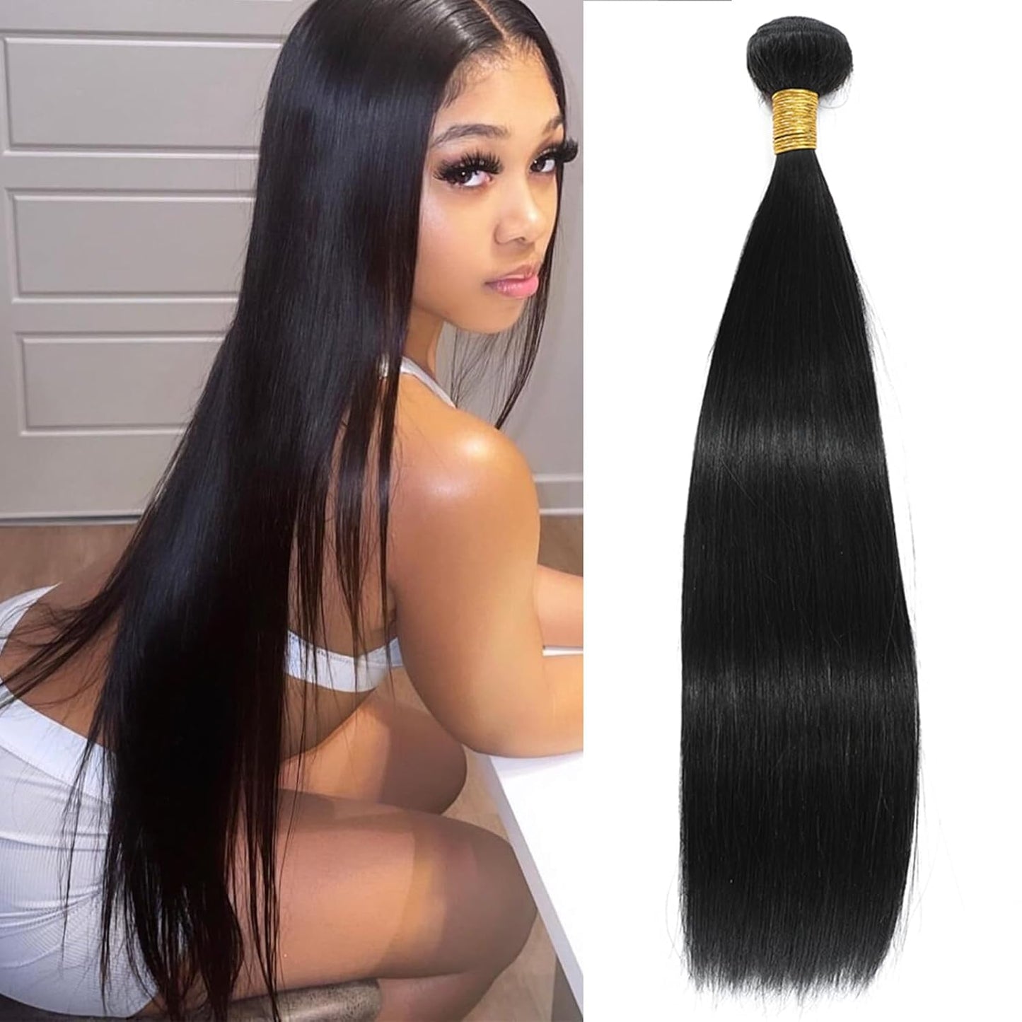 Human Hair Bundles Straight 38 Inch Single Bundles Human Hair Long 100% Human Hair One Bundle 10A Brazlian Virgin Human Hair Weave Natural Black Unprocessed Human Hair Bundles