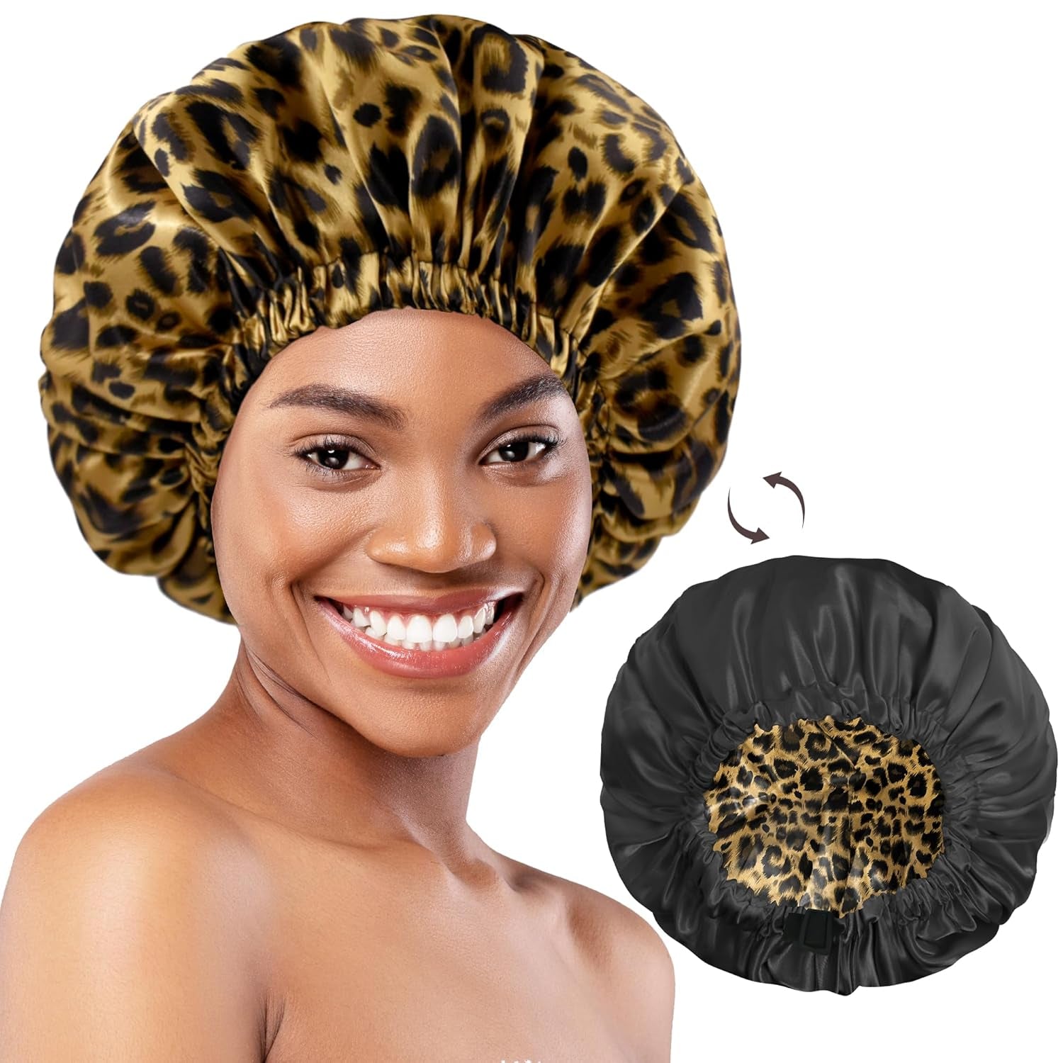 Silk Bonnet for Sleeping Women Satin Bonnet Hair Bonnet for Curly Hair Night Sleep Cap (Leopard)